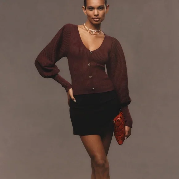 Anthropologie Faux Heart Buttons Ribbed Pullover Sweater - Picture 3 of 5